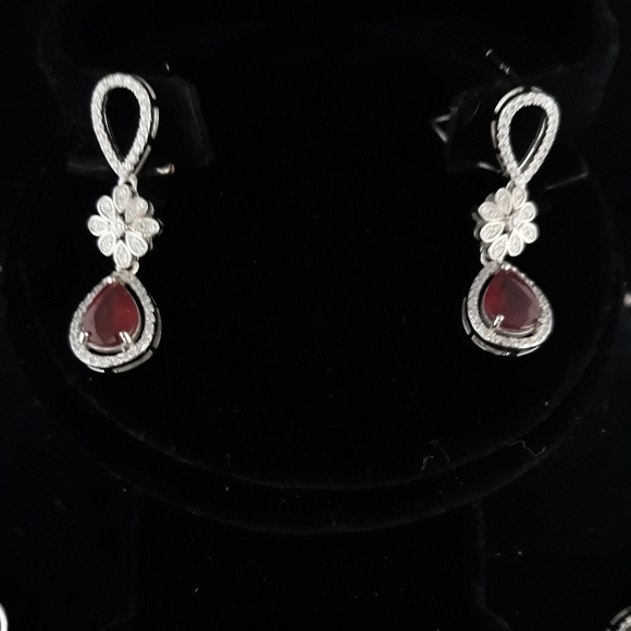 Blood Red Ruby White Zirconia Sterling Silver Set - Picture 12 of 15